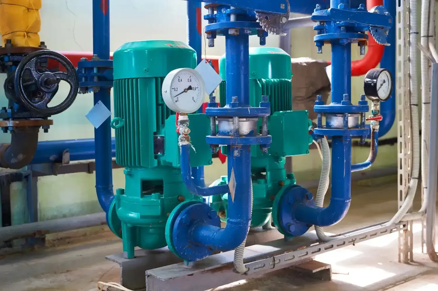 Industrial water pumps with a pressure gauge