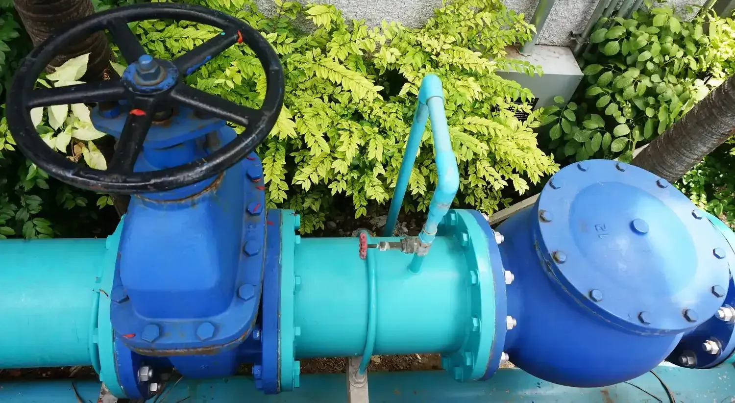 Blue water main valve and pipework