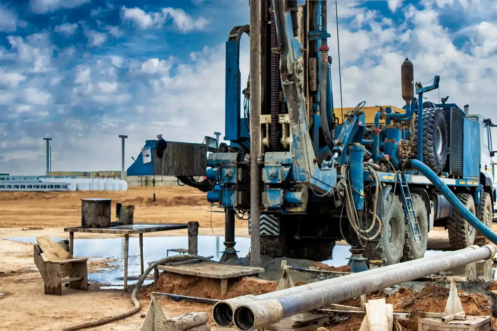 Well drilling rig at a job site in Central Florida